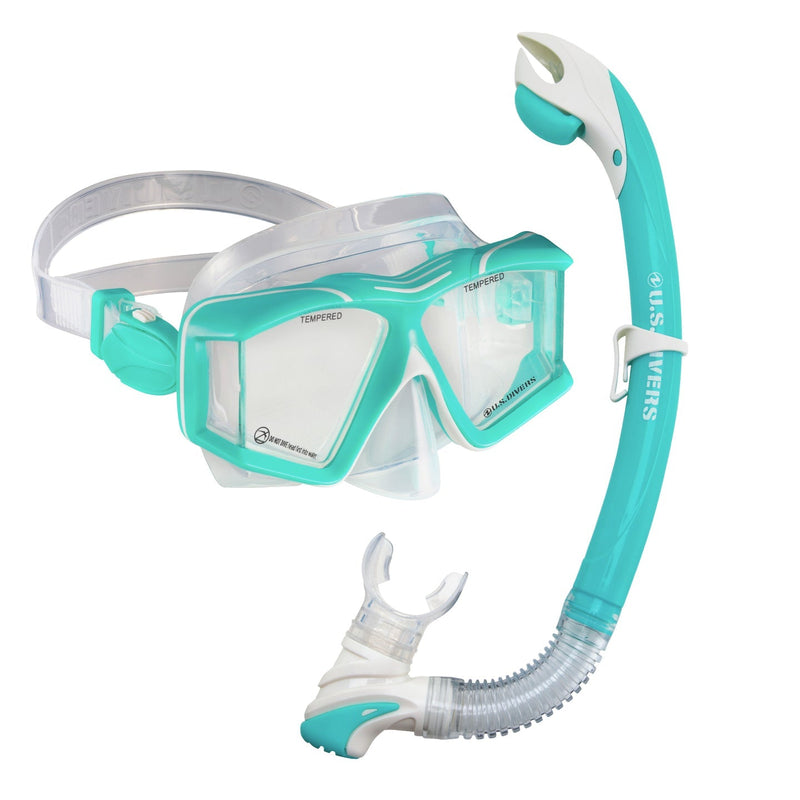 Mask And Snorkel Set - U.S. Divers Sideview II LX Mask + Snorkel Set- Teal/Silver