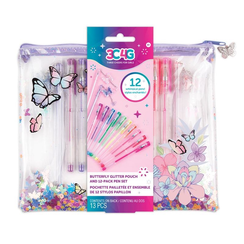 Art Supplies - Make It Real Butterfly Glitter Pouch And 12pk Pen Set