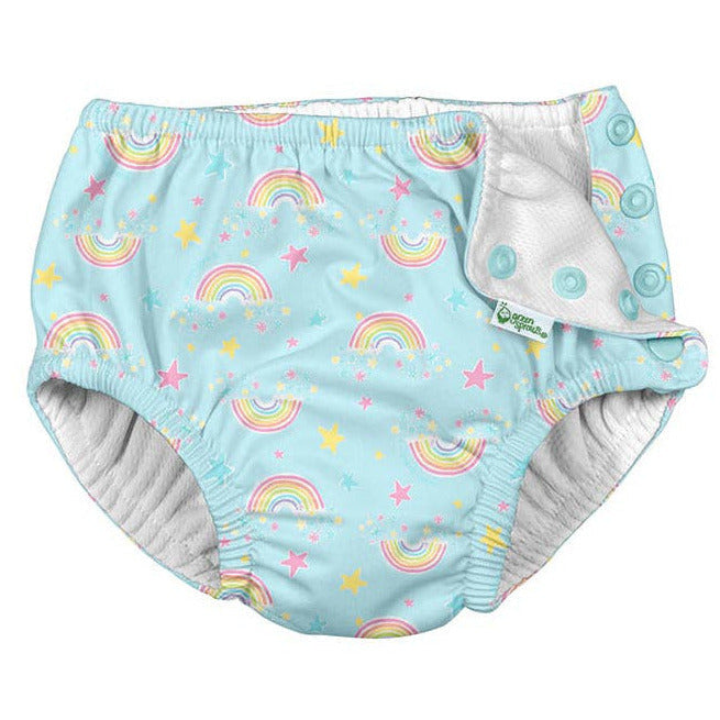 Infant Swim Diapers - I Play Fun Snap Reusable Swimsuit Diaper- Aqua Rainbows