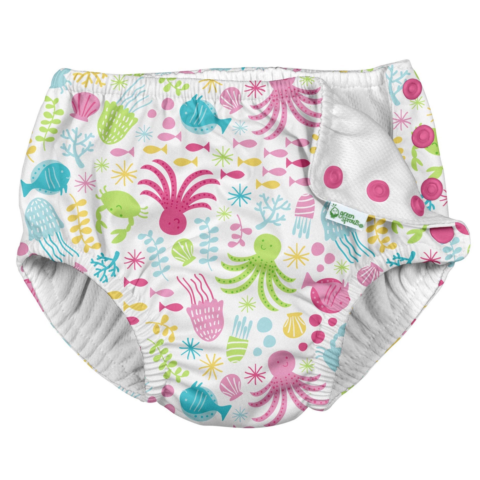 i Play Fun Snap Reusable Swimsuit Diaper- White Sea Pals