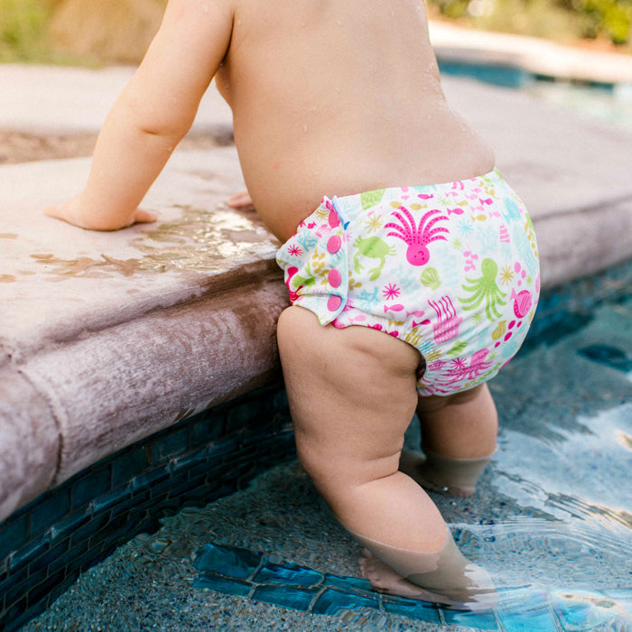 i Play Fun Snap Reusable Swimsuit Diaper- White Sea Pals