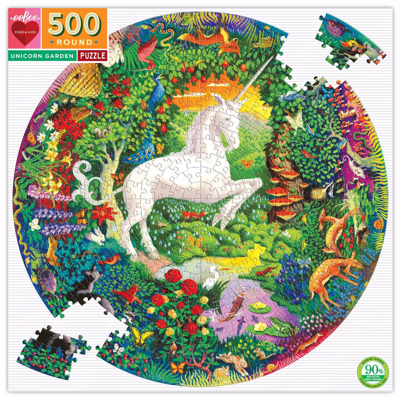 eeBoo Unicorn Garden 500 Piece Round Puzzle