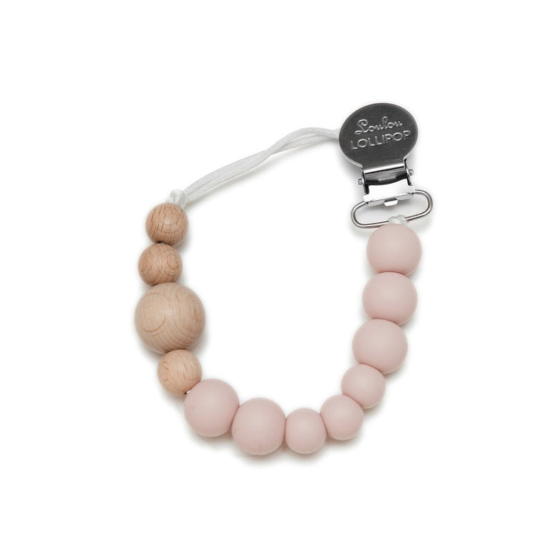 Loulou LOLLIPOP Colour Block Silicone & Wood Pacifier Clip - Dusty Rose