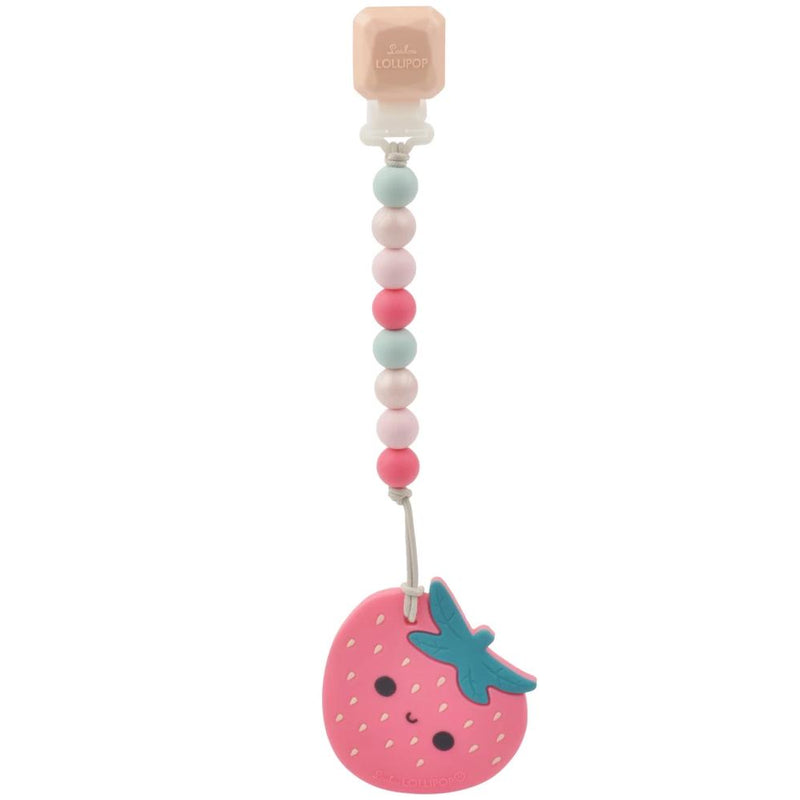 Rattles And Teethers - Loulou LOLLIPOP Gem Strawberry Silicone Teether With Holder Set